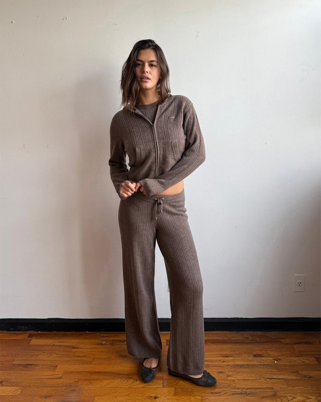 Pointelle Sweater Straight Leg