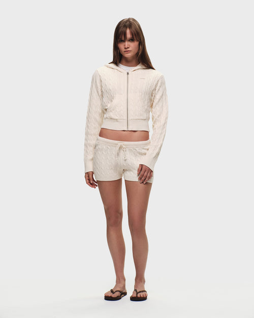 Classics Cropped Cable Knit Zip Up