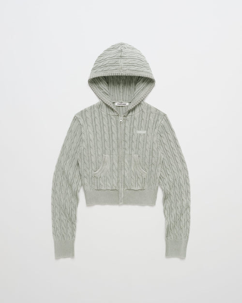 Classics Cropped Cable Knit Zip Up