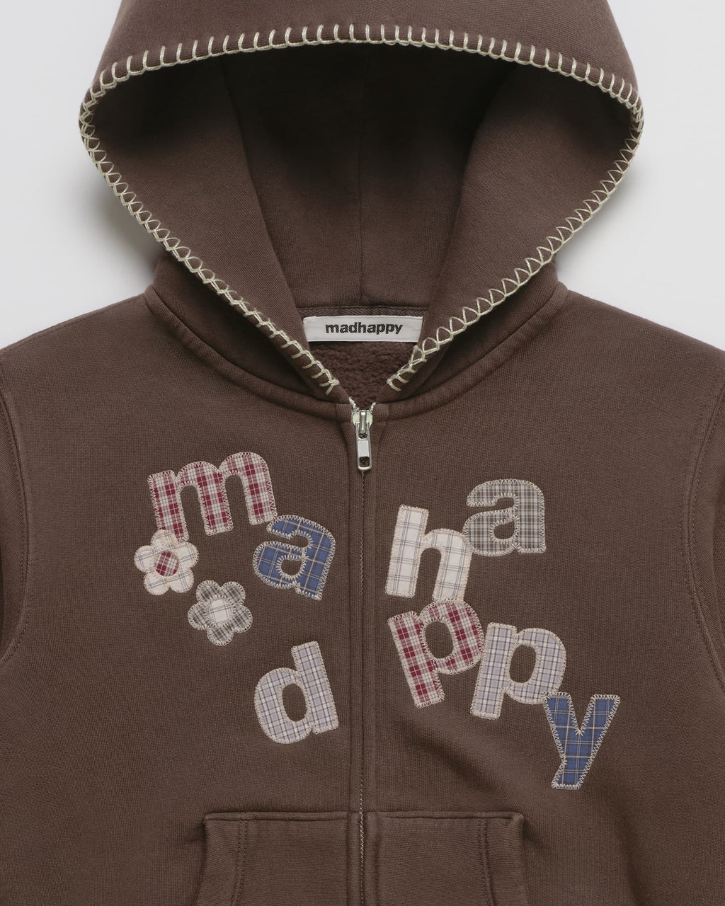 Plaid Applique Shrunken Zip Up