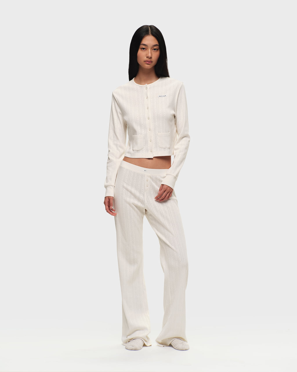 Hanes Pointelle Crewneck Cardigan